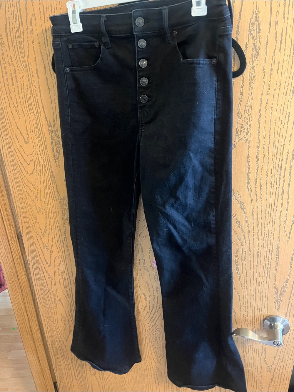 American Eagle Outfitters Black High-Rise Flare Jeans with Button Fly